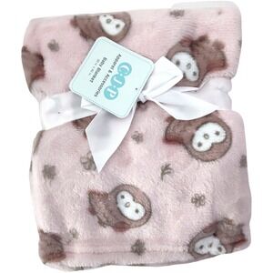 CJP Pink Owl Baby Girl Blanket Flower Leaves Cudlie Soft Lovey 30x40 NWT
